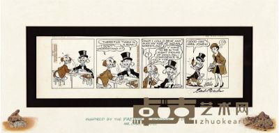 1967年作 《唐老鸭（Donald Duck）》签名四格漫画原稿 纸本 水墨线描 12.5×45.5cm