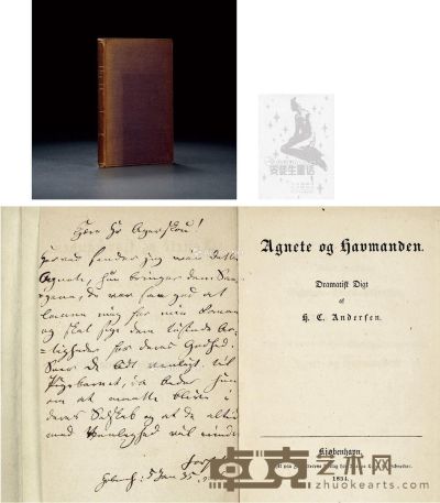 1834、1835年作 安徒生 《美人鱼》初版留言本 信16×9cm；册16.5×11.5cm