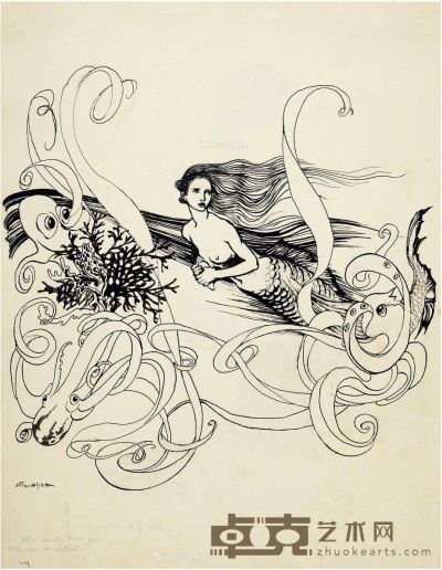 1932年作 《美人鱼》童话插图原稿 画心 纸本 30×30.5cm
