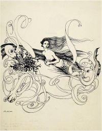 1932年作 《美人鱼》童话插图原稿 画心 纸本