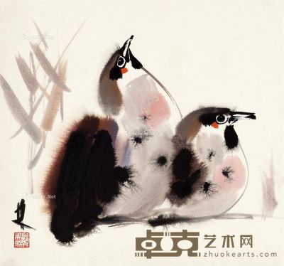 韩美林 双鸟图 27×29cm