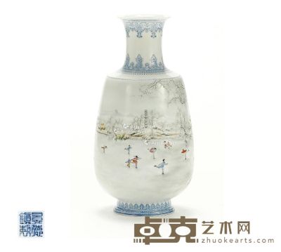 近代 汪昆荣绘粉彩“雪景图”瓶 高26cm