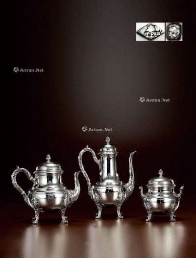 1903年制 纯银高浮雕咖啡茶具 （四件套）