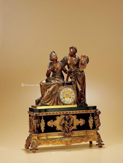 19世纪 铜鎏金青铜人物钟