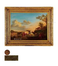 19至20世纪 夕阳下的牛群 布面油画