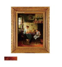 19世纪 厨房里的亲密时光 布面油画
