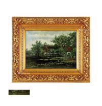 19至20世纪 湖边绿景 木板油画
