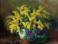 19至20世纪 刺球花与绣球花 布面油画