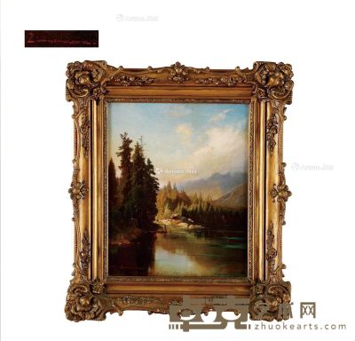 19世纪 阿尔卑斯山下的垂钓者 布面油画 高60cm；宽52cm