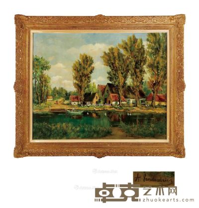 19至20世纪 湖边绿景 布面油画 高101cm；宽122cm