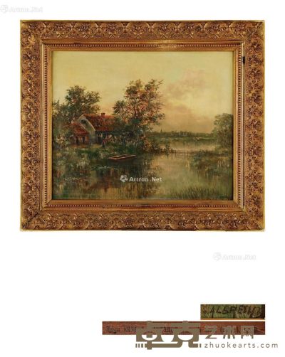 19至20世纪 湖边小屋 布面油画 高73cm；宽87cm