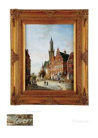 19至20世纪 荷兰小镇 木板油画