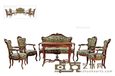 19世纪制 法国路易十六式沙发配茶几套组 长椅长140cm；宽55cm；高100cm；椅长65cm；宽55cm；高