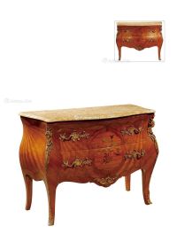 19世纪制 法国路易十五风格理石椴木边柜