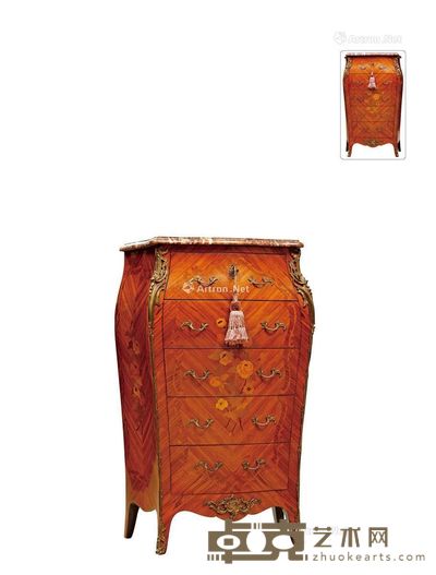 19世纪制 细木镶嵌铜鎏金边柜 高102cm;长60cm;宽34cm