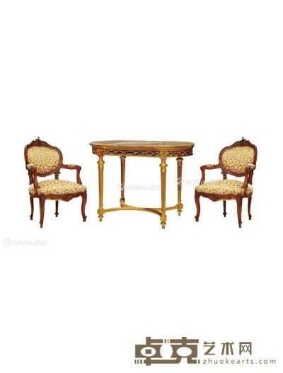 1890年制 法式下午茶桌椅套组 桌高72cm；长106cm；宽41cm；椅高96cm；长68cm；宽62c