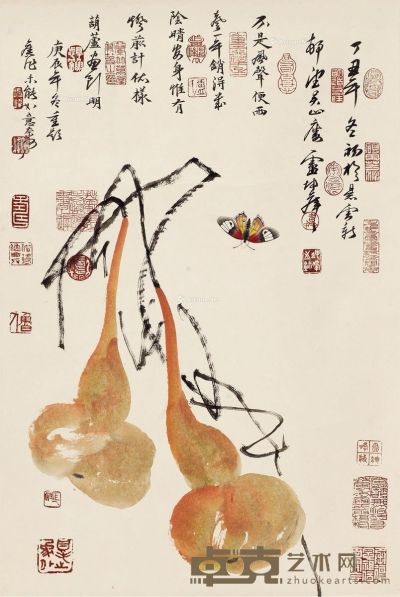 卢坤峰 蝴蝶葫芦雅趣图 44×63cm
