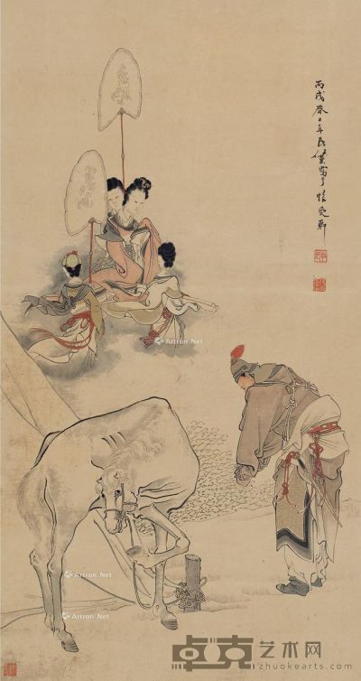 任薰 富贵寿考图 76×144cm