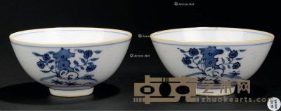 明代 蕉石玉兔碗（富贵佳器） （一对） 直径13cm；高6cm