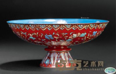 清代 清乾隆描金博古纹珐琅彩高足盘 高6.5cm；直径15cm