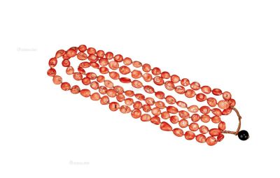 清代 海瓜子形红珊瑚三圈项链