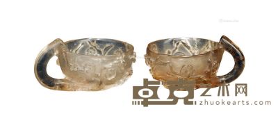 清代 冰梅纹水晶杯 （一对） 长6cm