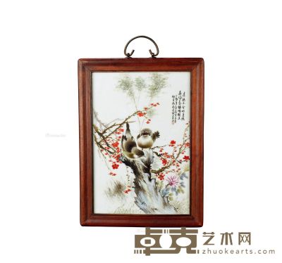 民国 邓肖禹粉彩花鸟瓷板画 34.5×24.3cm