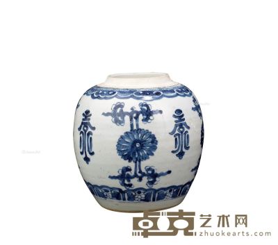 清代 清早期花卉寿字纹青花罐 高19cm