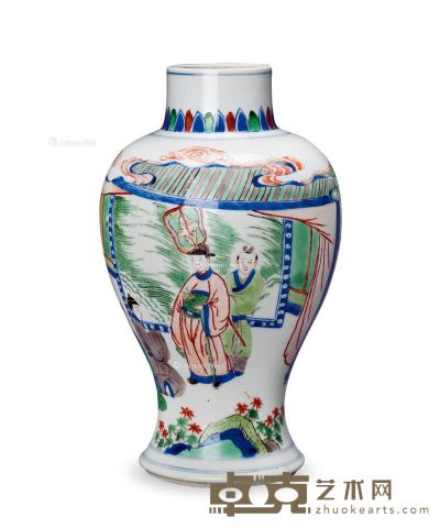 清康熙 五彩人物梅瓶 高22.5cm