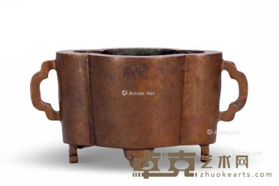 清中期 铜海棠形炉 长14cm