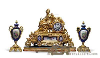 17世纪 铜镀金画珐琅人物钟 （一套） 高31.5cm
