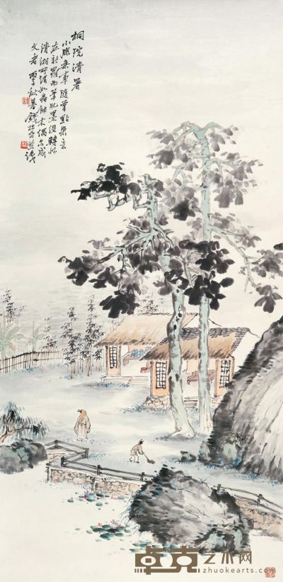 钱松嵒 桐院清暑 110×53cm