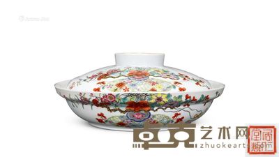 民国 粉彩花卉纹汤盆 口径25.5cm