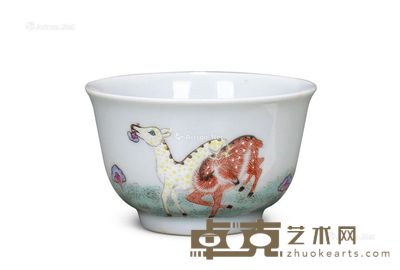 清 粉彩双鹿小杯 口径7.5cm