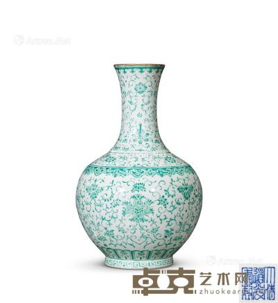 清道光 绿料彩花卉纹赏瓶 高33.5cm