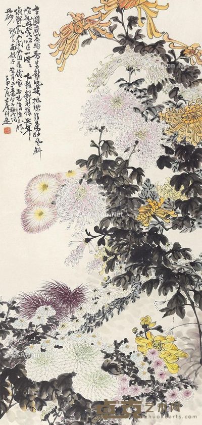 谢公展 菊花 131×61cm