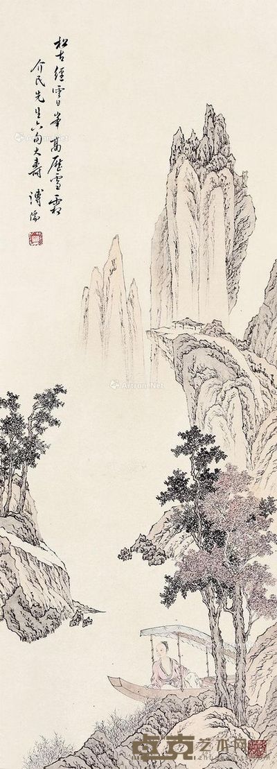 溥儒 山水 102×37cm