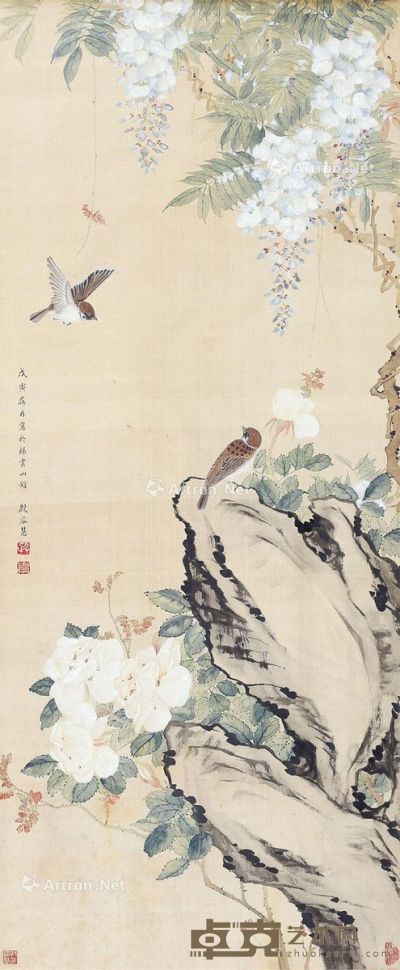 殷容慧 花鸟 106.5×43.5cm