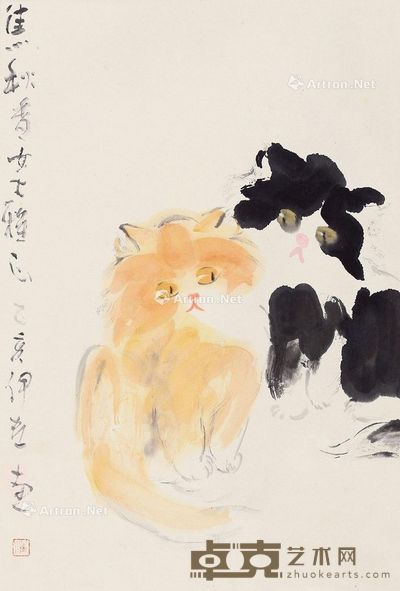 汪伊虹 双猫图 67×45.5cm