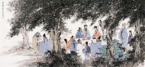 金大雪 品茶图
