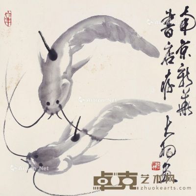陈大羽 双鱼图 68×67.5cm