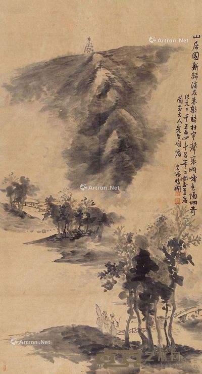 费晴湖 山居图 143×78cm