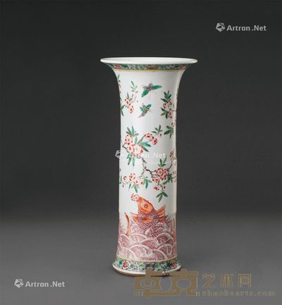 清乾隆 粉彩鱼纹筒瓶 高46cm