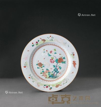 清乾隆 粉彩花鸟盘 直径33cm