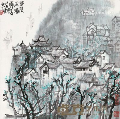 李行简 黄陵庙烟雨 69×68cm