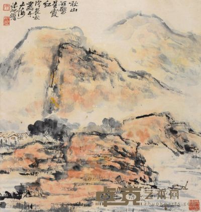 朱屺瞻 秋山石壁图 66×62cm