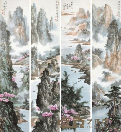 马起瓯 山水四景 129×29cm×4