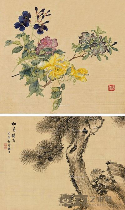 汤恺 佚名 秋艳图 松菊犹存 28×37cm;27×30cm