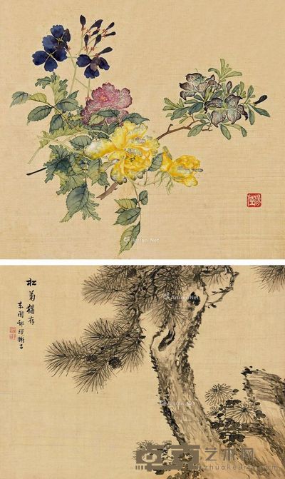 汤恺 佚名 秋艳图 松菊犹存 28×37cm；27×30cm