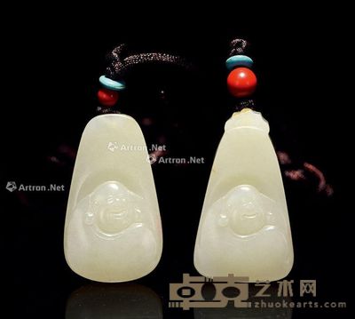 淼庐工作室 和田玉 笑佛挂件 (一对) 重量31g(含绳总重)